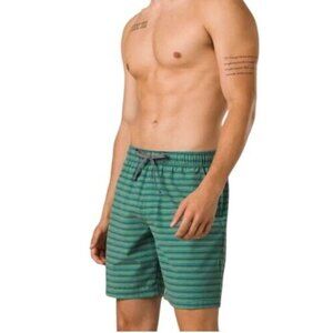 PrAna Metric E-Waist Board/Swim Short Cove Stripe Mens XL/08 Standard Stretch